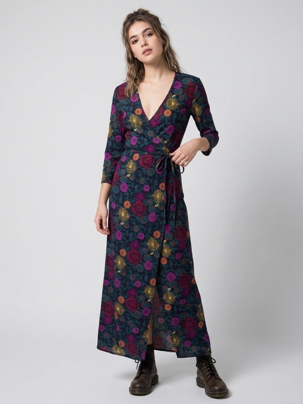 American Apparel Vintage Floral Maxi Wrap Dress Duster XS 90s Y2K Moody Floral